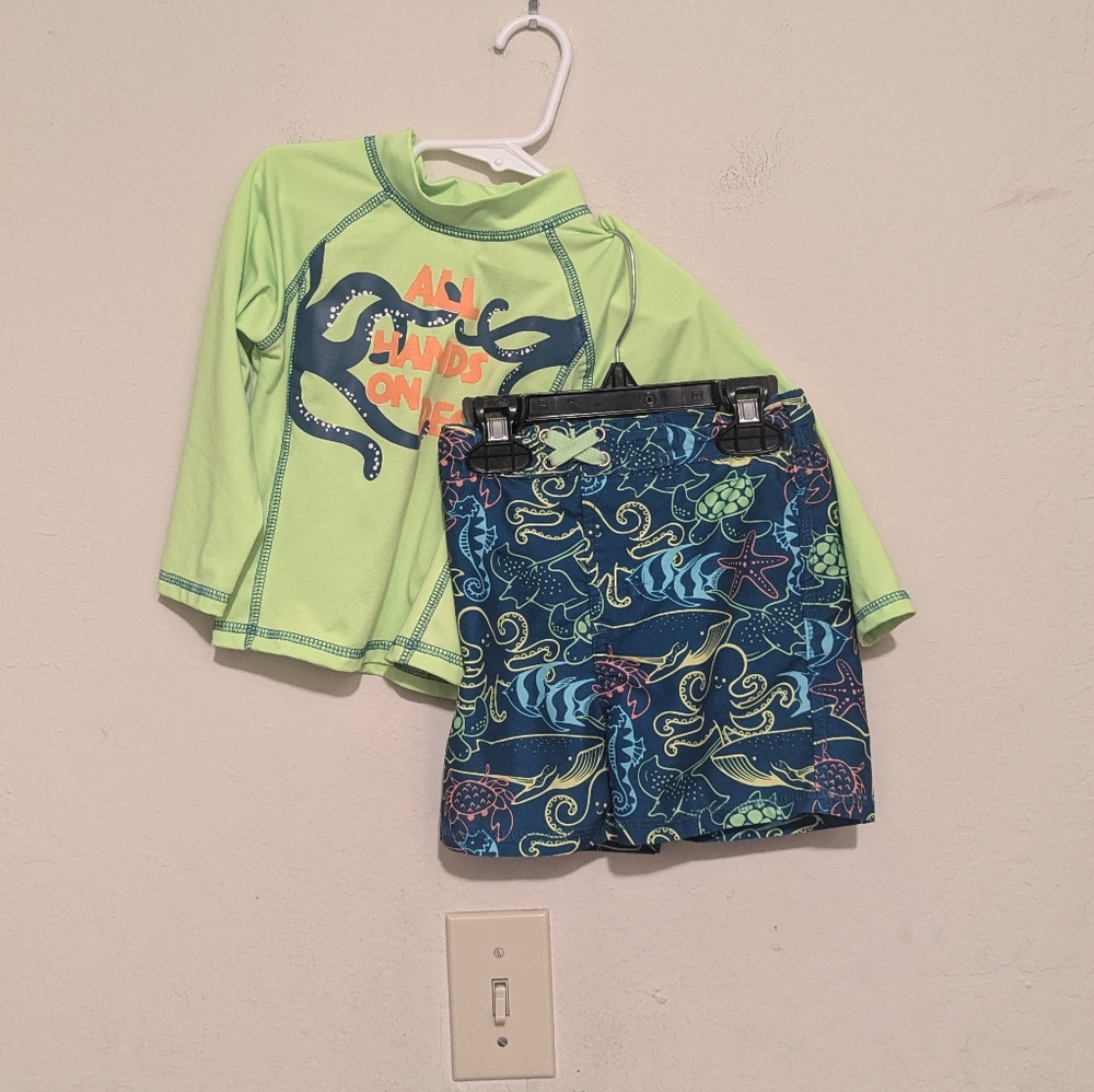 Mick Mack sea themed  Swim Set  Green and Blue size 24 months